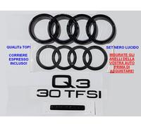 Kit Stemmi Loghi Anelli Audi Q3 F3 Ant. Post. + 30 TFSI NERO L. + QUATTRO 2018+