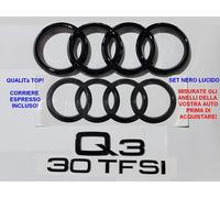 Kit Stemmi Loghi Anelli Audi Q3 F3 Ant. Post. + 30 TFSI NERO LUCIDO logo 2018+