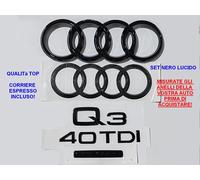 Kit Stemmi Loghi Anelli Audi Q3 F3 Ant. Post. + 40 TDI NERO + QUATTRO logo 2018+