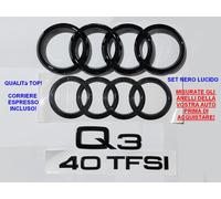 Kit Stemmi Loghi Anelli Audi Q3 F3 Ant. Post. + 40 TFSI NERO LUCIDO logo 2018+