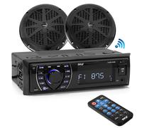 Kit stereo e altoparlanti Bluetooth Pyle PLMRKT46BK da 5,25 pollici per uso nautico, colore nero.