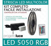 KIT STRISCIA A LED RGB SMD 5050 5MT CON ALIMENTATORE E TELECOMANDO 24 KEY V-TAC