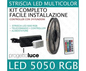 KIT STRISCIA A LED RGB SMD 5050 5MT CON ALIMENTATORE E TELECOMANDO 24 KEY V-TAC