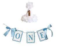 Kit Striscione Con Lettere Ghirlanda di ghirlande feltro non tessuto con fiocco, cappello, sedia for il primo compleanno, accessori for foto for decorazioni for feste for bambini(Blue Set)