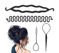 Kit Strumenti Capelli (4Pezzi) - Set di Acconciatura fai da te Completo | Aghi Lana Nera ABS Doppio Strumento Uncinetto Maglia | Capelli Lunghi Corti Ricci Lisci, Parrucchiere Casa