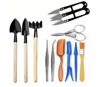 Kit Strumenti Giardinaggio Mini 12 Pezzi per Bonsai, Piante Grasse, Pianta in Vaso, Include Attrezzi Forbici, Rastrellino, Pale, Pinzette Cura Del Giardino