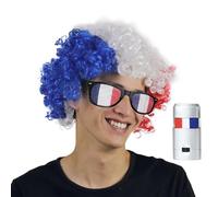 Kit Supporter Germania Francia Parrucca + Trucco Tricolore + Occhiali Bambini Adulti Accessori Team di Francia e Tedesco Cosplay Halloween Natale Carnevale