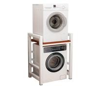 Kit Supporto per Asciugatrice Regolabile in Altezza, Scaffale per incolonnamento lavatrice e asciugatrice, Capacità di Carico 300 kg, per bagni, lavanderie, servizi e cucine (White frame+teak)