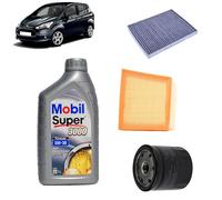 Kit tagliando 3 filtri + 5L olio Mobil 5W30 5W30 per Ford B-Max 1.4 benzina/GPL 2012-2018
