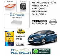 KIT TAGLIANDO 3 FILTRI E OLIO BARDAHL XTA 5W30 NISSAN MICRA V 1.5 dCi 66KW 90 CV