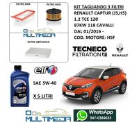 KIT TAGLIANDO 3 FILTRI E OLIO ELF 5W40 RENAULT CAPTUR 1.2 TCE 120 118 CV 87KW