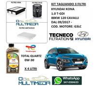 KIT TAGLIANDO 3 FILTRI E OLIO TOTAL 0W30 HYUNDAI KONA 1.0 T-GDi 88KW 120 CV