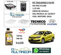 KIT TAGLIANDO 3 FILTRI E OLIO TOTAL 5W30 KIA RIO III 1.25 UB 63KW 86 CV CAVALLI
