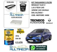 KIT TAGLIANDO 3 FILTRI OLIO BARDAHL 5W30 RENAULT CLIO V 1.6 E-TECH 105KW 143 CV