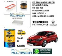 KIT TAGLIANDO 3 FILTRI OLIO BARDAHL 5W40 RENAULT CLIO IV 900 BENZINA TCE 90 CV