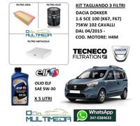 KIT TAGLIANDO 3 FILTRI OLIO ORIGINALE ELF 5W30 DACIA DOKKER 1.6 SCe 74KW 102 CV