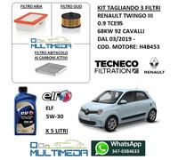 KIT TAGLIANDO 3 FILTRI OLIO ORIGINALE ELF 5W30 RENAULT TWINGO III 0.9 68KW 92 CV
