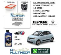 KIT TAGLIANDO 3 FILTRI OLIO ORIGINALE ELF 5W30 RENAULT TWINGO III 1.0 52KW 71 CV