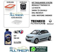 KIT TAGLIANDO 3 FILTRI OLIO ORIGINALE ELF 5W30 RENAULT TWINGO III 1.0 54KW 73 CV