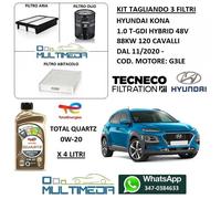 KIT TAGLIANDO 3 FILTRI OLIO TOTAL 0W20 HYUNDAI KONA 1.0 T-GDi HYBRID 88KW 120 CV