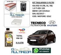 KIT TAGLIANDO 3 FILTRI OLIO TOTAL 0W30 KIA RIO IV 1.0 T-GDI 88KW 120 CV CAVALLI