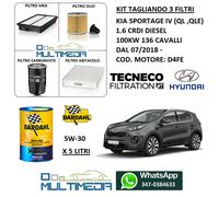 KIT TAGLIANDO 4 FILTRI E OLIO BARDAHL 5W30 C3-C4 KIA SPORTAGE IV 1.6 CRDi 136 CV