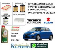 KIT TAGLIANDO 4 FILTRI + OLIO CASTROL 5W30 SUZUKI SWIFT IV 1.3 DDIS 55KW 75CV