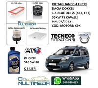 KIT TAGLIANDO 4 FILTRI OLIO ORIGINALE ELF 5W30 DACIA DOKKER 1.5 dCi 55KW 75 CV