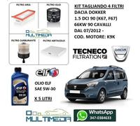 KIT TAGLIANDO 4 FILTRI OLIO ORIGINALE ELF 5W30 DACIA DOKKER 1.5 dCi 66KW 90 CV