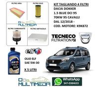 KIT TAGLIANDO 4 FILTRI OLIO ORIGINALE ELF 5W30 DACIA DOKKER 1.5 dCi 70KW 95 CV