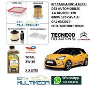 KIT TAGLIANDO 4 FILTRI OLIO TOTAL 5W30 DS3 1.6 DIESEL BLUEHDI 88KW 120 CAVALLI