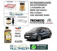 KIT TAGLIANDO 4 FILTRI OLIO TOTAL 5W30 DS4 1.6 DIESEL BLUEHDI 88KW 120 CAVALLI