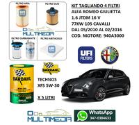 KIT TAGLIANDO 4 FILTRI UFI + 5LT OLIO BARDAHL TECHNOS 5W-30 GIULIETTA 1.6 105 CV