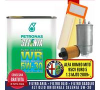 KIT TAGLIANDO ALFA MITO 1.3 JTDM 84 95 CV EURO5 2010 + 4LT OLIO SELENIA WR 5W30