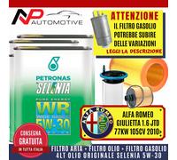 KIT TAGLIANDO ALFA ROMEO GIULIETTA 1.6 MJT 105 CV 2010 +4 L OLIO SELENIA WR 5W30