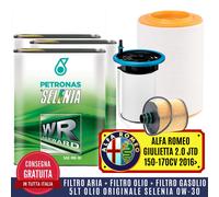 KIT TAGLIANDO ALFA ROMEO GIULIETTA 2.0 JTD 150 170 CV 2016 +5L OLIO SELENIA 0W30