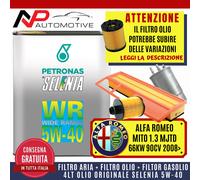 KIT TAGLIANDO ALFA ROMEO MITO 1.3 MJT 90CV 2008 + 4 L LITRI OLIO SELENIA 5W-40