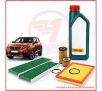 KIT TAGLIANDO COMPLETO 3 Filtri + 5L Olio 0W30 C2 Per PEUGEOT 3008 1.5 BlueHDi