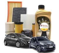 KIT TAGLIANDO COMPLETO 4 FILTRI E 5LT LITRI OLIO ORIGINALE 5W30 PER 208 DS3 C3 C4 1.6 HDI