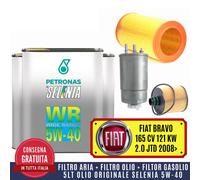 KIT TAGLIANDO FIAT BRAVO 2.0 JTD 165CV 2008> + 5L LT LITRI OLIO SELENIA WR 5W-40
