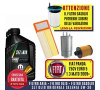 KIT TAGLIANDO FIAT PANDA E5 1.3 MJTD 75CV 2009 + 3 L LITRI OLIO SELENIA WR 5W-30
