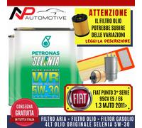 KIT TAGLIANDO FIAT PUNTO E6 ALFA MITO 1.3 MJT 95CV 2011 +4 L OLIO SELENIA 5W30