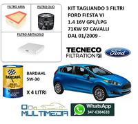 KIT TAGLIANDO FILTRI E OLIO BARDAHL 5W-30 FORD FIESTA VI 6 1.4 GAS GPL LPG 97 CV