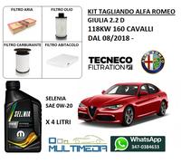 KIT TAGLIANDO FILTRI E OLIO ORIGINALE 0W20 ALFA ROMEO GIULIA 2.2 D 118KW 160CV