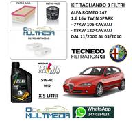 KIT TAGLIANDO FILTRI E OLIO SELENIA WR PURE 5W40 ALFA ROMEO 147 1.6 105 120 CV