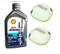 KIT/TAGLIANDO KTM 85 SX 2018 AL 2022 SHELL 15W50 X2 FILTRI ARIA HIFLO