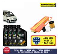 KIT TAGLIANDO LANCIA MUSA 1.3 MJT E4 69/90CV +4L LITRI OLIO SELENIA 5W40 PURFLUX