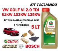 KIT TAGLIANDO OLIO CASTROL EDGE 5W30 5LT + 4 FILTRI BOSCH VW GOLF 6 VI 2.0 TDI