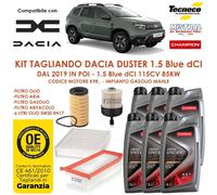 KIT TAGLIANDO+OLIO DACIA DUSTER 1.5 Blue dCi 115CV 85KW K9K DAL 2019 GS014389E