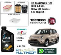 KIT TAGLIANDO OLIO SELENIA MULTIPOWER GAS 5W40 FIAT 500 L 1.4 GAS 88KW 120CV